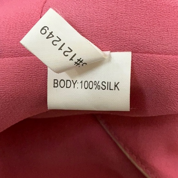 Kay Unger 100% Silk vintage midi maxi dress pink lined halter ruffles XS S - Picture 12 of 16